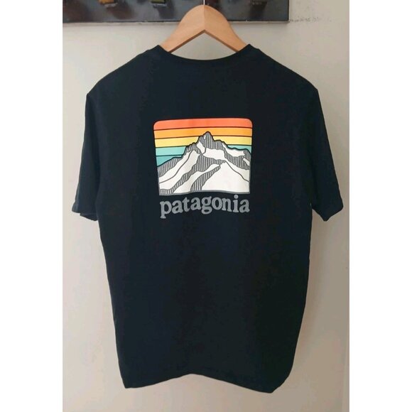 Patagonia Responsibili-tee Line Logo Ridge Pocket T-Shirt Size Small Black S/S - Picture 1 of 11